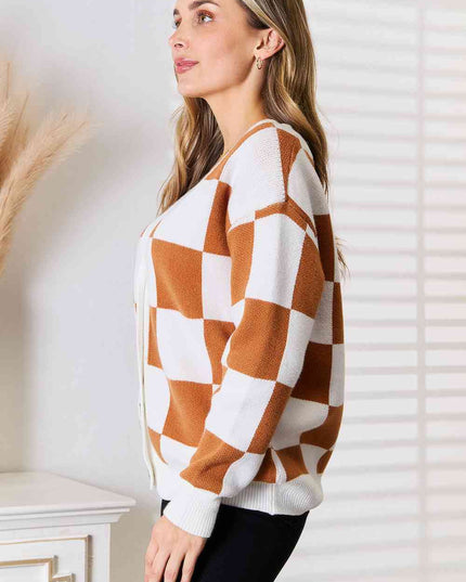 Double Take Button-Up V-Neck Dropped Shoulder Cardigan