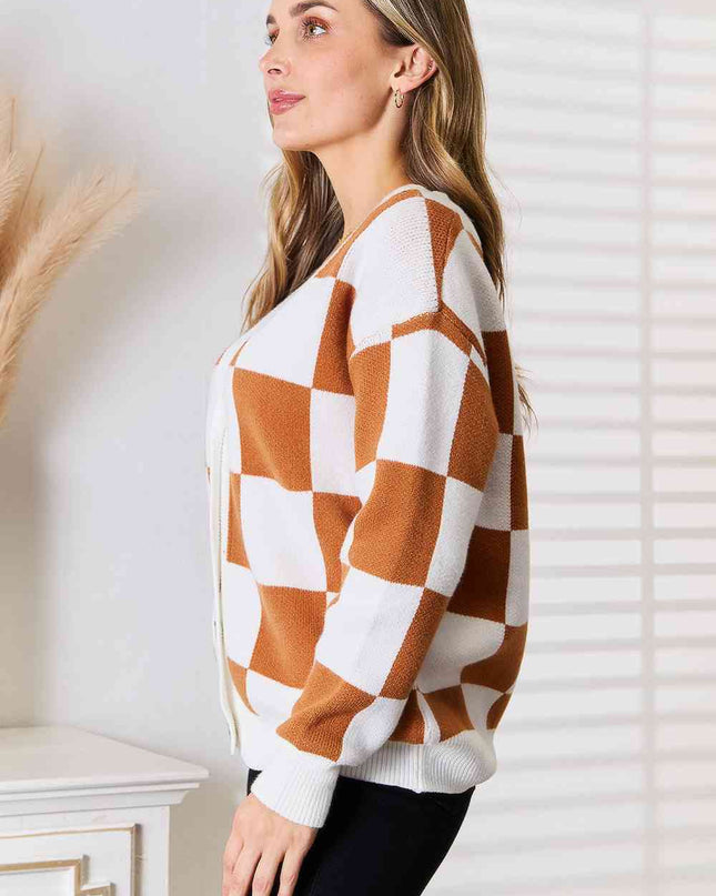Double Take Button-Up V-Neck Dropped Shoulder Cardigan