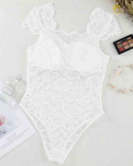 Ruched Sweetheart Neck Lace Bodysuit