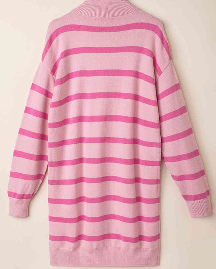 Striped Quarter-Zip Collared Sweater Dress