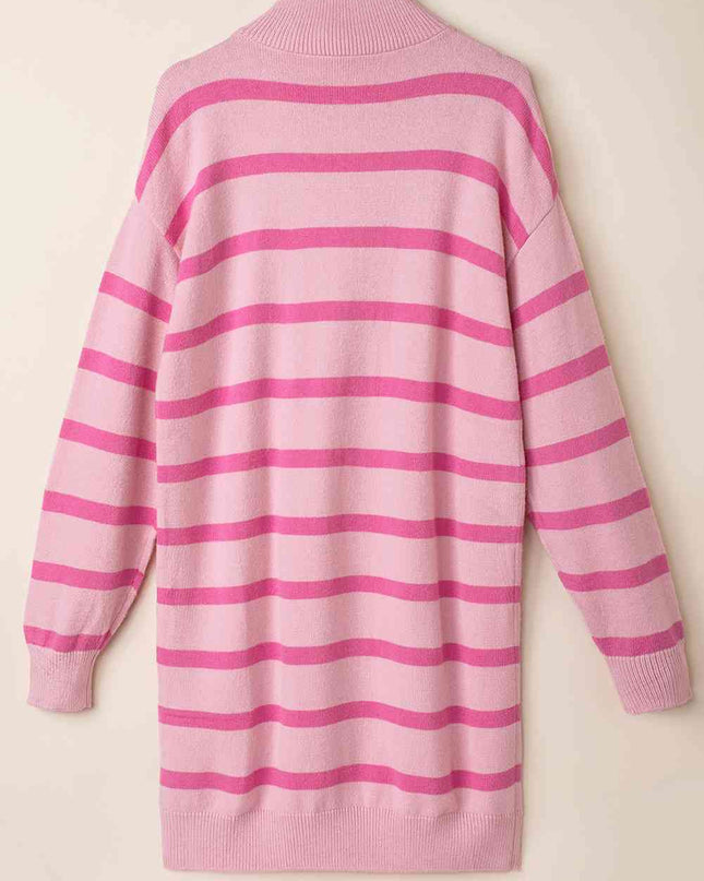 Striped Quarter-Zip Collared Sweater Dress