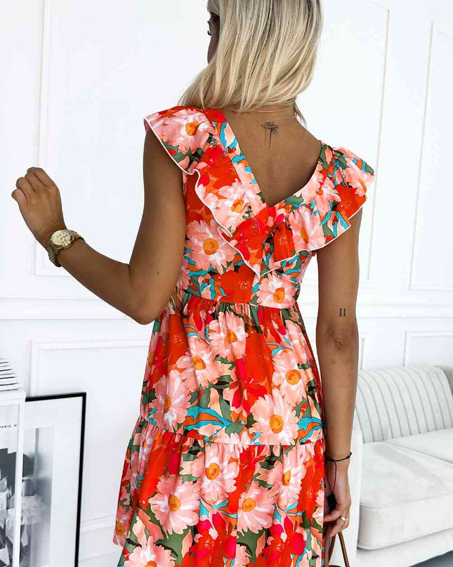 Ruffled V-Neck Mini Dress