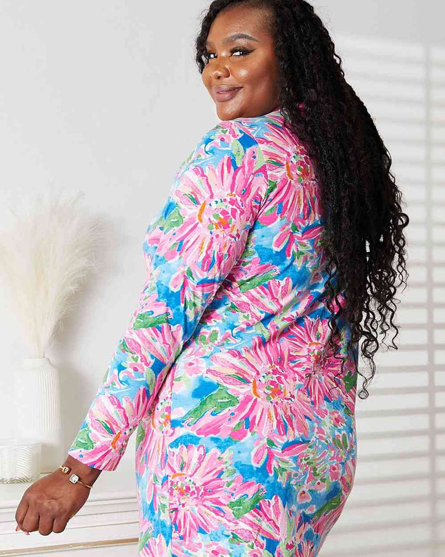 Double Take Floral Open Front Long Sleeve Cardigan