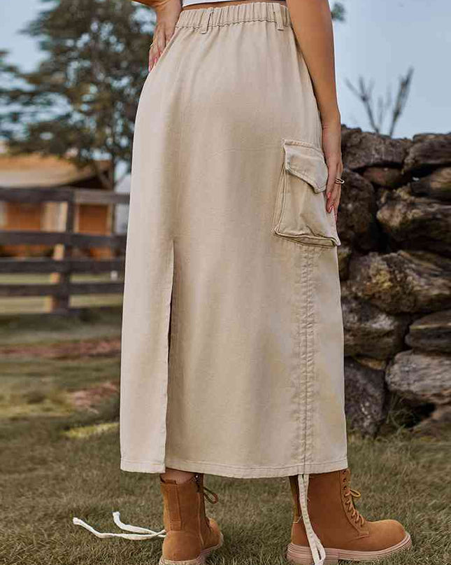 Drawstring Denim Skirt with Pockets