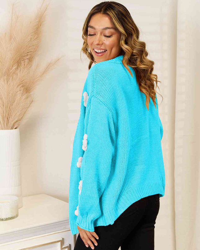 Flower Dropped Shoulder Open Front Cardigan