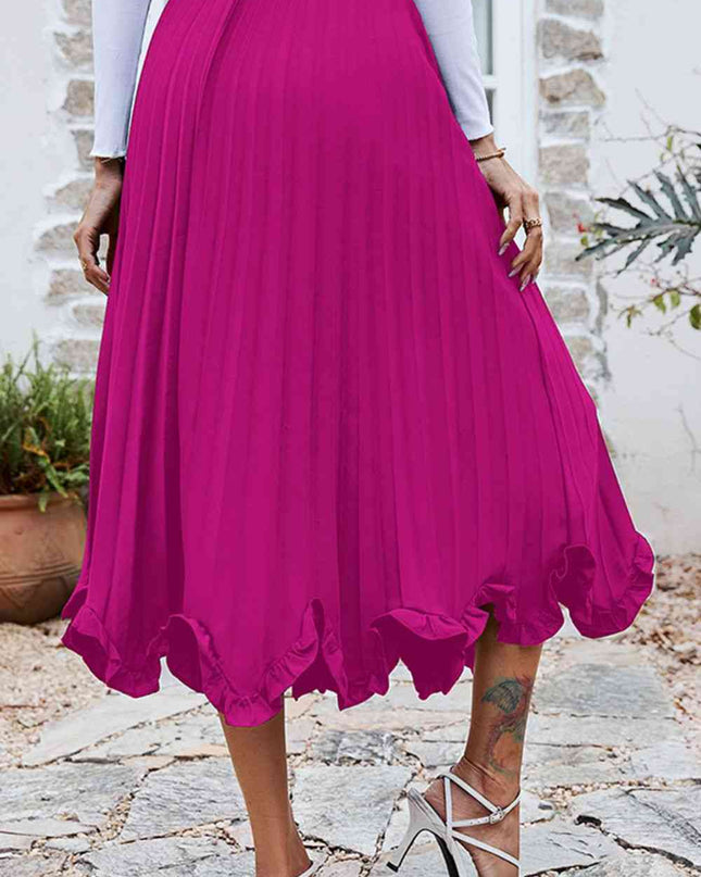 Frill Trim Smocked Waist Midi Skirt