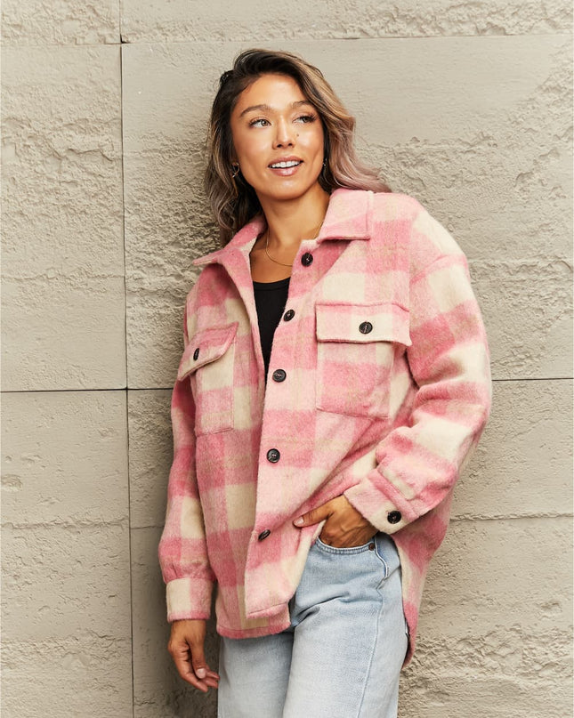 Plaid Collared Neck Button Down Jacket