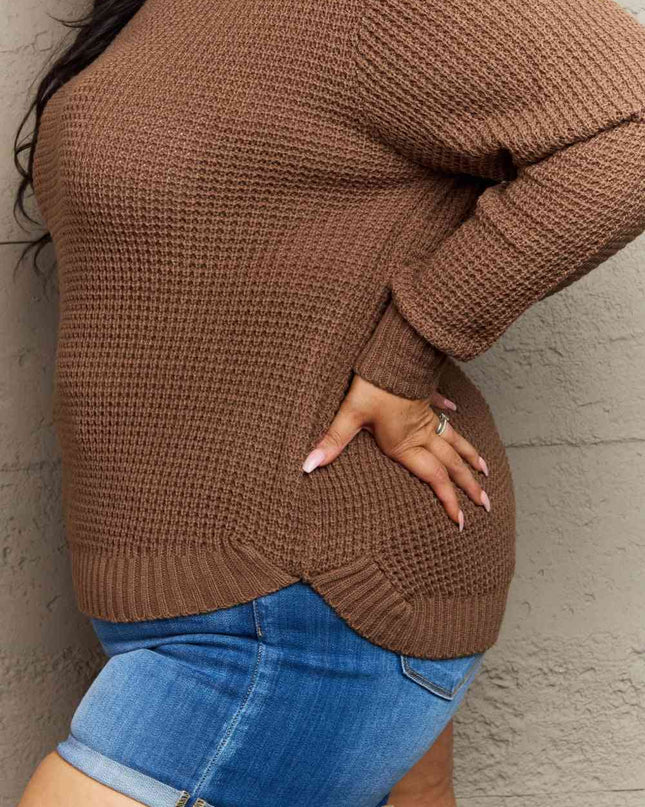 Zenana Breezy Days Plus Size High Low Waffle Knit Sweater