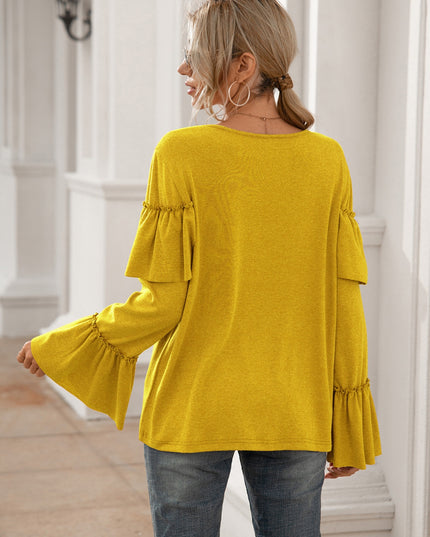 Round Neck Flare Sleeve Top