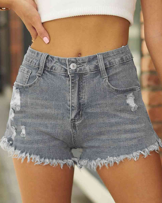 Raw Hem Distressed Denim Shorts
