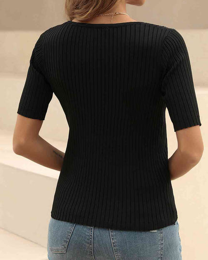 V-Neck Short Sleeve Knit Top