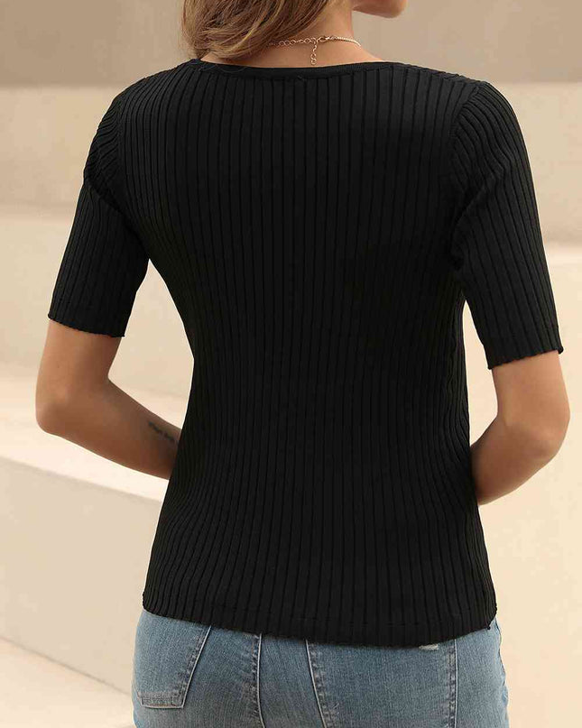 V-Neck Short Sleeve Knit Top
