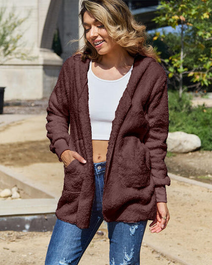 Full Size Teddy Hooded Jacket with Pockets