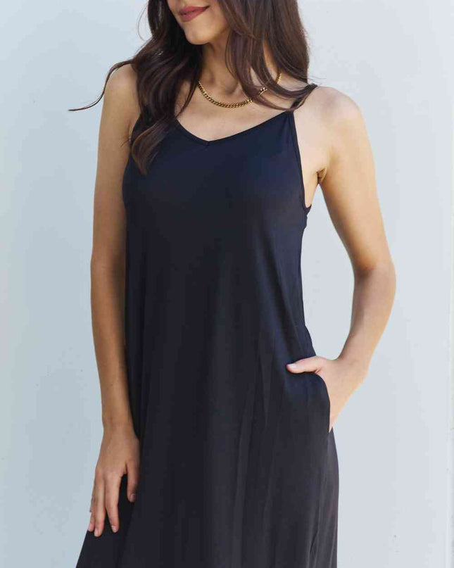 Ninexis Good Energy Full Size Cami Side Slit Maxi Dress in Black