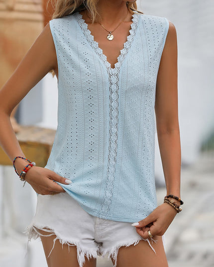 Spliced Lace V-Neck Sleeveless Tank