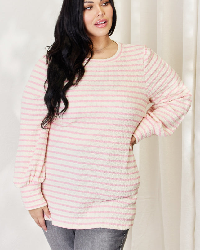 Celeste Full Size Long Bishop Sleeve Striped Top