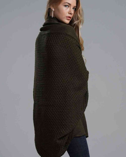Double Take Dolman Sleeve Open Front Ribbed Trim Longline Cardigan