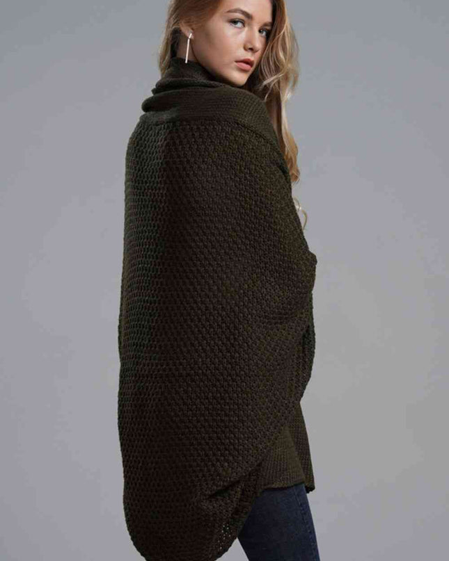 Double Take Dolman Sleeve Open Front Ribbed Trim Longline Cardigan