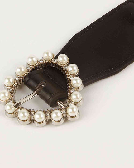 Pearl Heart Buckle Elastic Belt