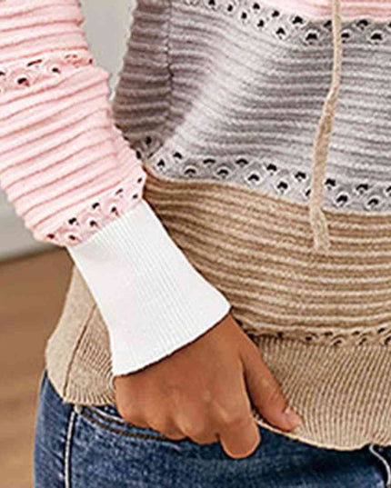 Color Block  Drawstring Hooded Sweater