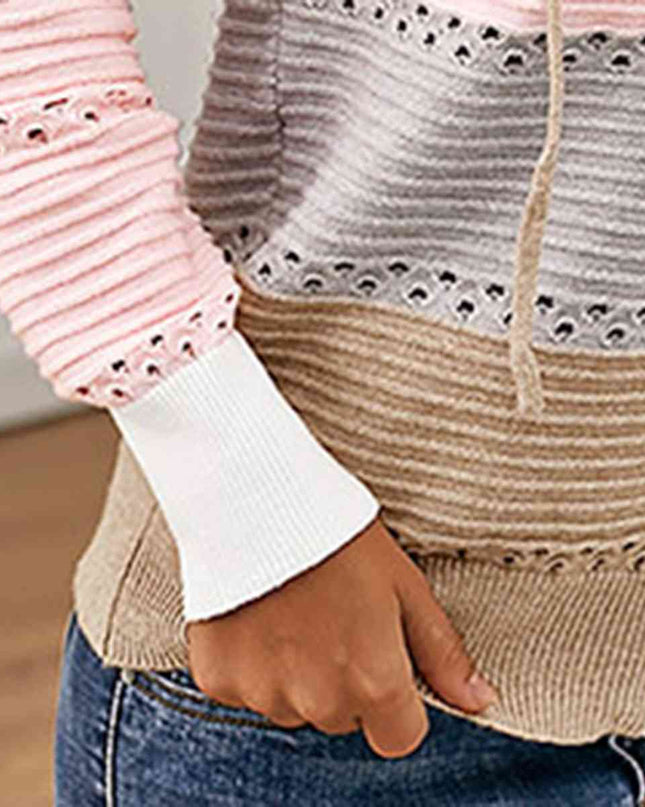 Color Block  Drawstring Hooded Sweater