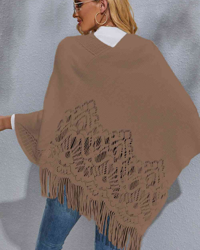 Round Neck Fringe Detail Poncho