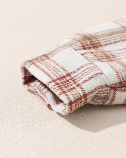 Plaid Drawstring Button Up Long Sleeve Hooded Jacket