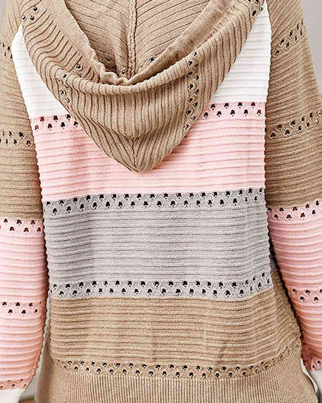 Color Block  Drawstring Hooded Sweater