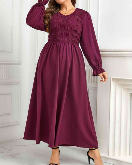 Plus Size Flounce Sleeve Smocked Maxi Dress