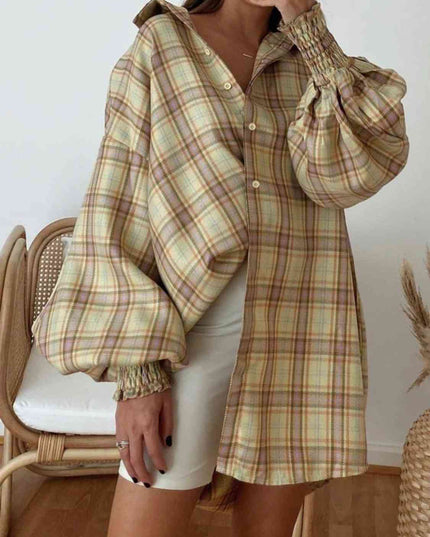 Plaid Lantern Sleeve Shirt