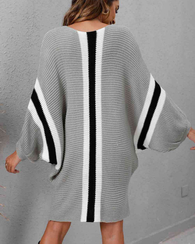 Ribbed Round Neck Long Sleeve Sweater Dress