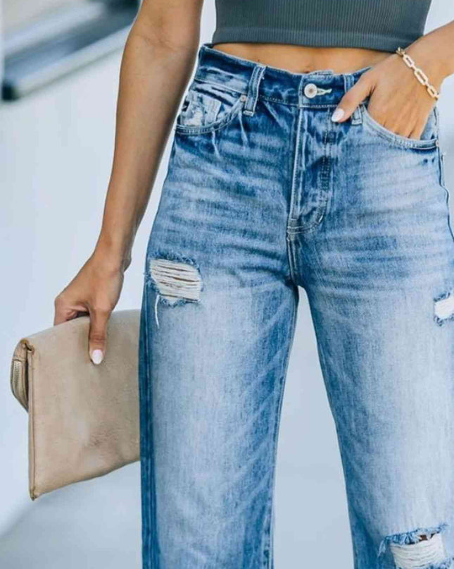 Distressed Straight Leg Jeans