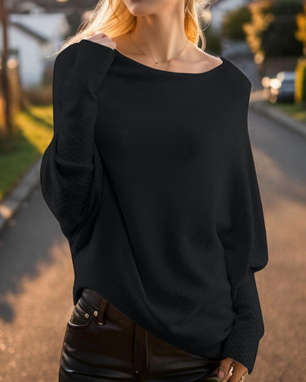 Texture Round Neck Long Sleeve Sweater