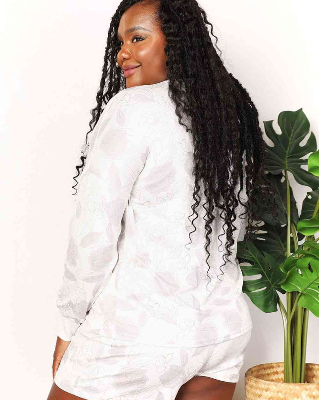 Double Take Floral Long Sleeve Top and Shorts Loungewear Set