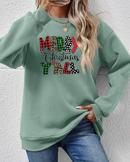 Letter Graphic Round Neck Long Sleeve Sweatshirt