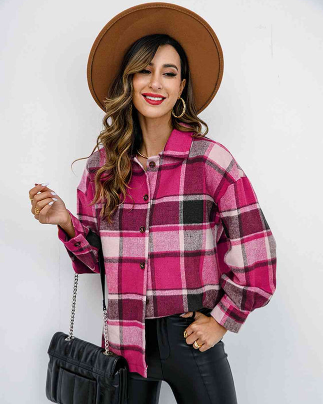 Plaid Button Up Collared Neck Jacket