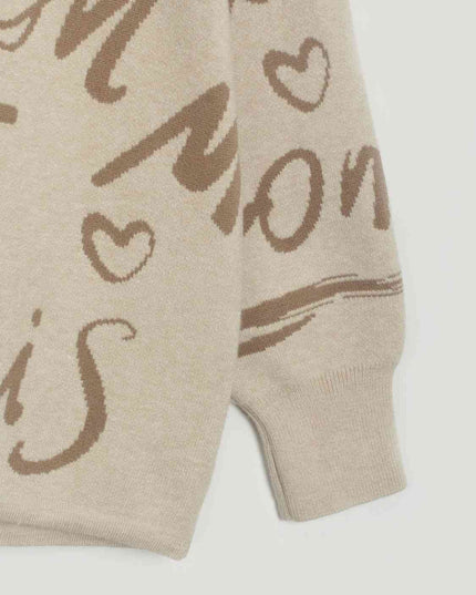 Letter Round Neck Drawstring Sweater