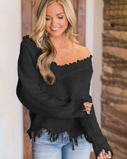 Frayed Hem Dropped Shoulder Sweater