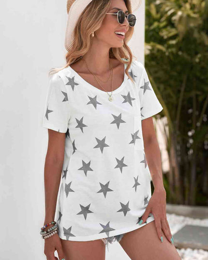 Star Print Round Neck Short Sleeve Top