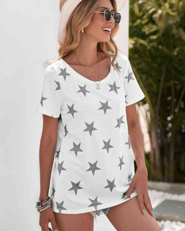 Star Print Round Neck Short Sleeve Top