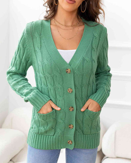 Button Down Cable-Knit Cardigan