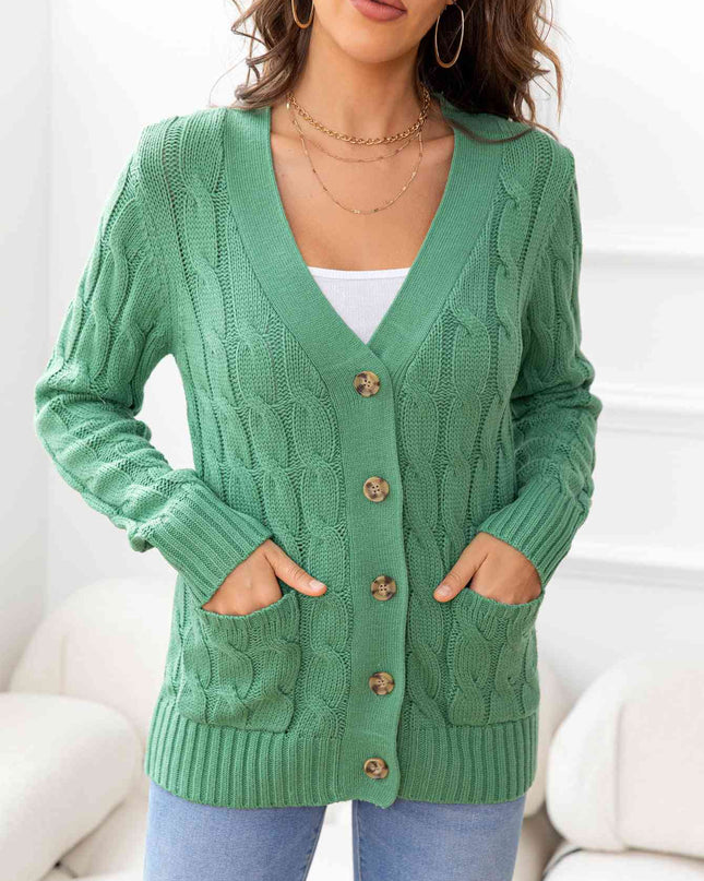 Button Down Cable-Knit Cardigan