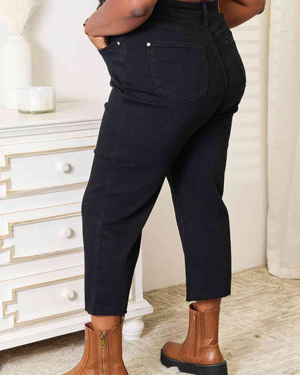 Judy Blue Full Size High Waist Wide Raw Hem Cropped Jeans