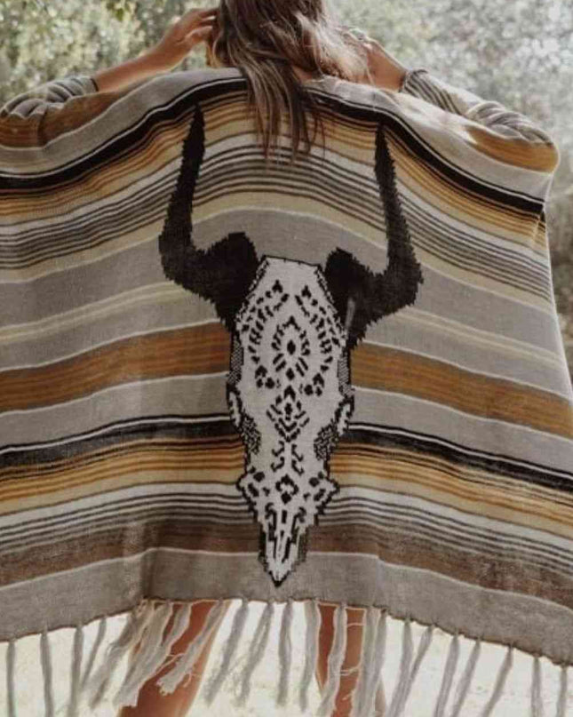 Leto Desert Wanderer Cow Skull Striped Poncho