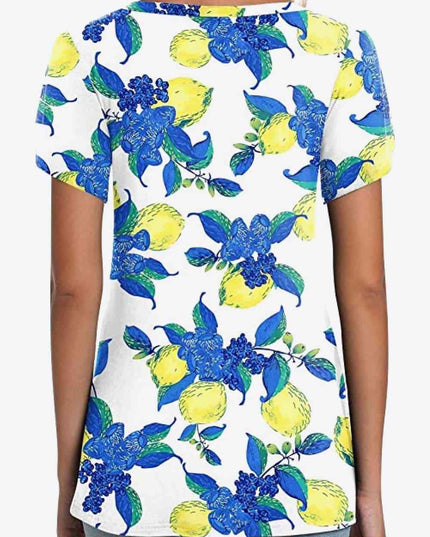 Printed Petal Sleeve V-Neck Blouse