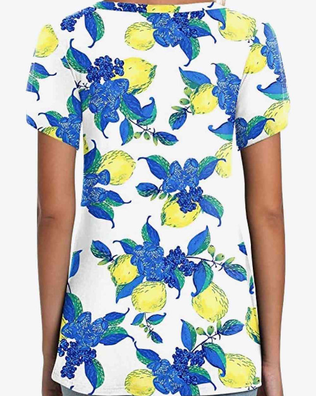 Printed Petal Sleeve V-Neck Blouse