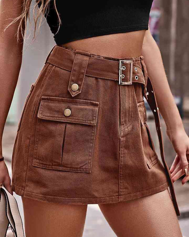 High Waist Denim Cargo Shorts