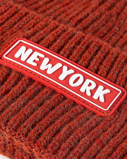 NEWYORK Patch Rib-Knit Cuffed Beanie