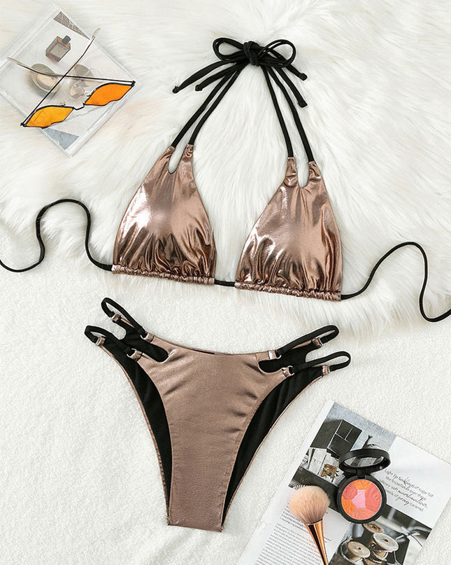 Tied Halter Neck Two-Piece Bikini Set