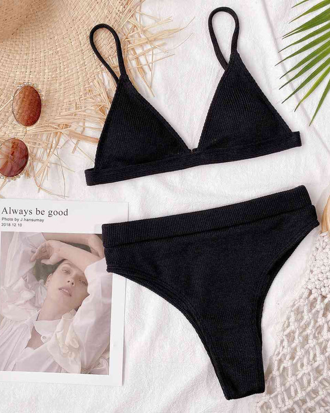 Spaghetti Strap Ribbed Bikini Set